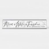 Modern mam, vrouw, leraar wit en grijs marmer bureau naambordje (Voorkant)