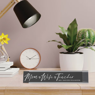 Modern mam, vrouw, leraar zwart bureau naambordje