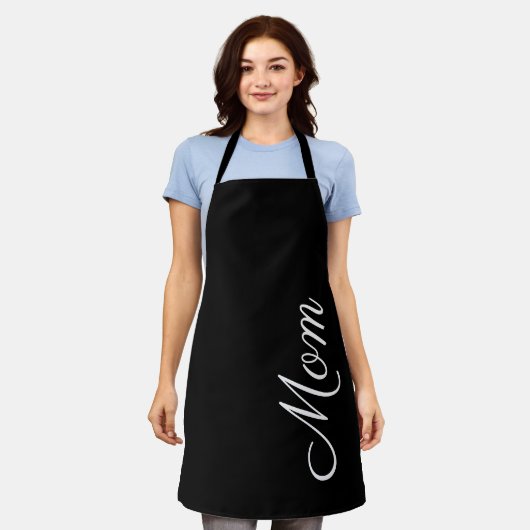 Modern mam zwart-wit script op maat schort (Gedragen)