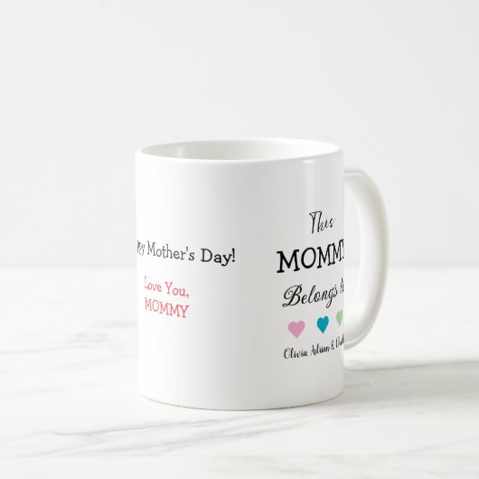 Modern Mama Kind Namen Schattigee Harten Custom Gi Koffiemok (Voorkant rechts)