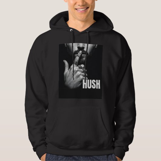 Modern Man Shushing Gesture HUSH Graphic Hoodie (Voorkant)