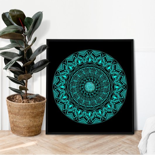 Modern Mandala Black Turquoise Elegant Poster