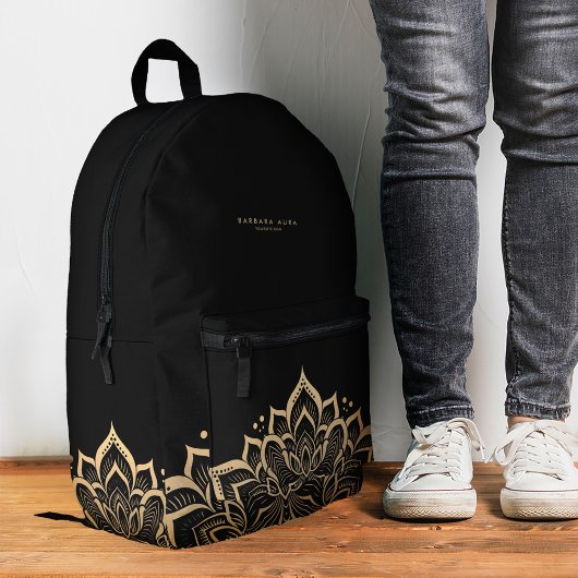 Modern Mandala Boho Spiritueel Zwart Goud Bedrukte Rugzak