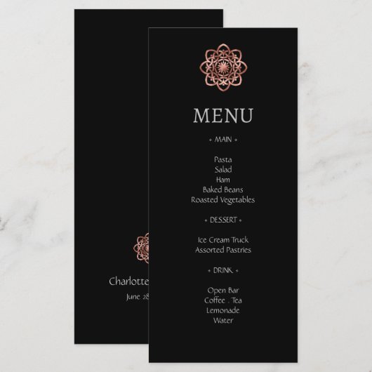 Modern Mandala Celtic Knot Roos Gold Wedding Menu (Voorkant / Achterkant)