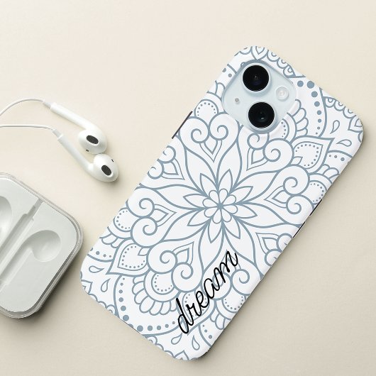 Modern Mandala Dusty Blue Script Case-Mate iPhone Case