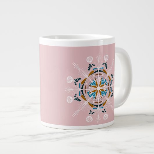 Modern Mandala Floral Blush Pink Bohemian Art Grote Koffiekop (Voorkant rechts)