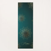 Modern Mandala Flower Dark Green Gold Name Yogamat (Achterkant)