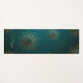 Modern Mandala Flower Dark Green Gold Name Yogamat (Voorkant (horizontaal))