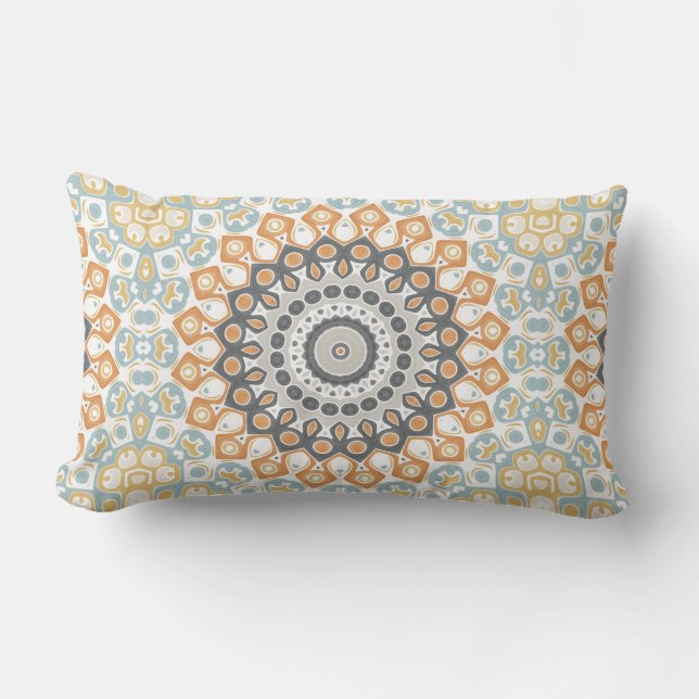 Modern Mandala in Oranje en Blauw Kussen (Voorkant)