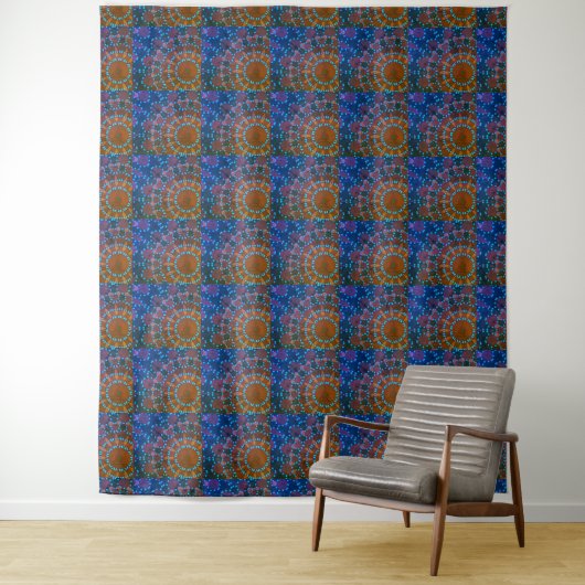 MODERN Mandala LINES - BLUE-GREEN - ROOS Tapestry Wandkleed (In situ)