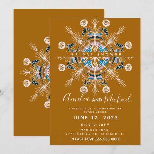 Modern Mandala Mustard Boho Art Vrijgezellenfeest Kaart (Voorkant / Achterkant)