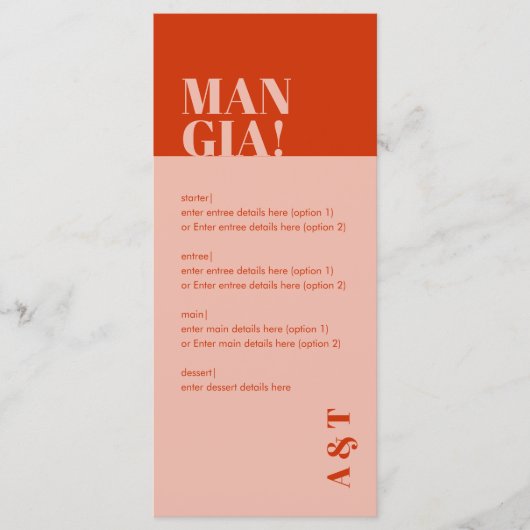 Modern Mangia Italiaans verbrand Oranje huwelijk Menu (Voorkant)