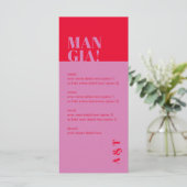 Modern Mangia Italiaanse roze rode bruiloft Menu (Staand voorkant)