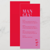 Modern Mangia Italiaanse roze rode bruiloft Menu (Voorkant / Achterkant)