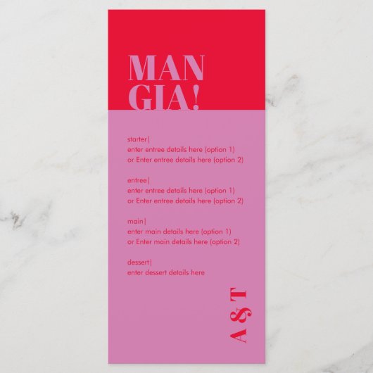 Modern Mangia Italiaanse roze rode bruiloft Menu (Voorkant)