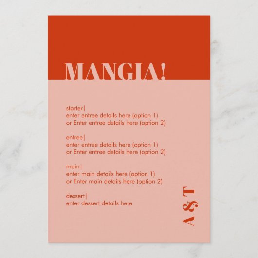 Modern Mangia Italy Burnt Oranje Weddenschap Menu (Voorkant)