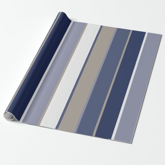 Modern Manly Stripes Blue Taupe Cadeaupapier (Uitgerold)
