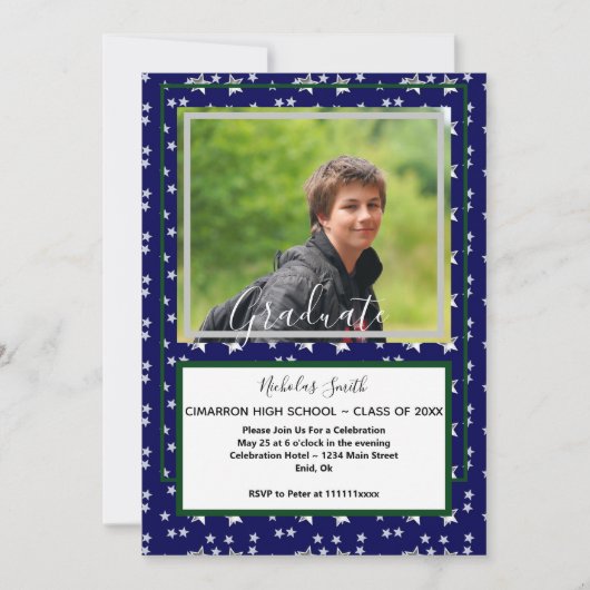 MODERN MANNELIJKE AFSTUDEERDER STARS BLUE | GRADUT KAART (Voorkant)