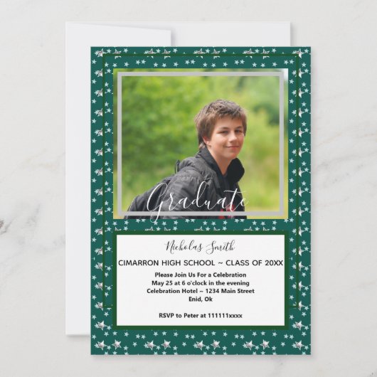 MODERN MANNEN AFSTUDEERDER STARS GROEN | GRADUTIS  KAART (Voorkant)