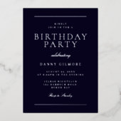 Modern Mannen verjaardagsfeestje zwart en zilver Folie Uitnodiging (Voorkant)