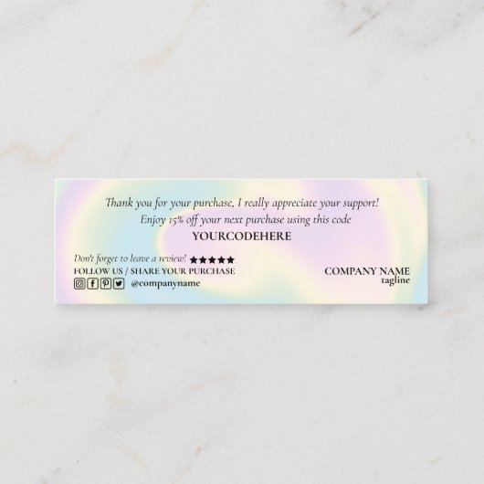 modern manuscript holographic dank u voor uw orde mini visitekaartje (Achterkant)