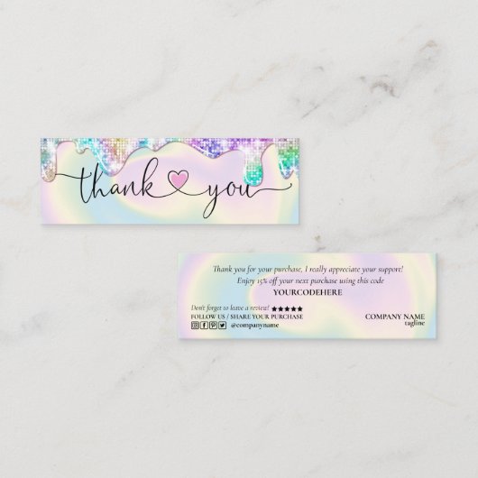 modern manuscript holographic dank u voor uw orde mini visitekaartje (Voorkant / Achterkant)
