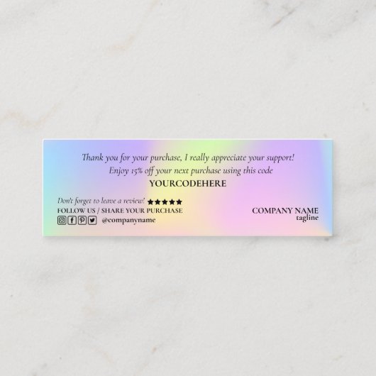 modern manuscript holographic dank u voor uw orde mini visitekaartje (Achterkant)