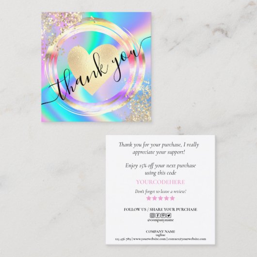 modern manuscript holographic dank u voor uw orde vierkante visitekaartje (Voorkant / Achterkant)