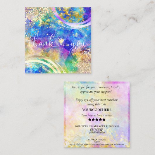 modern manuscript holographic dank u voor uw orde vierkante visitekaartje (Voorkant / Achterkant)