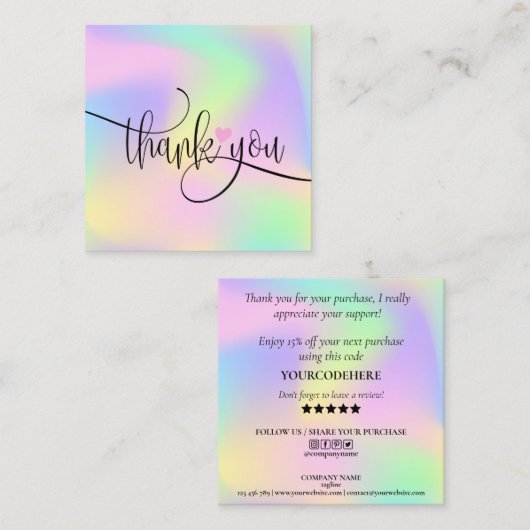 modern manuscript holographic dank u voor uw orde vierkante visitekaartje (Voorkant / Achterkant)