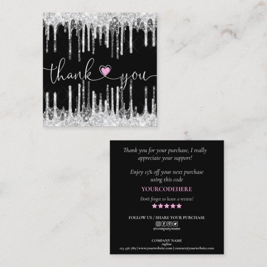 modern manuscript holographic dank u voor uw orde vierkante visitekaartje (Voorkant / Achterkant)