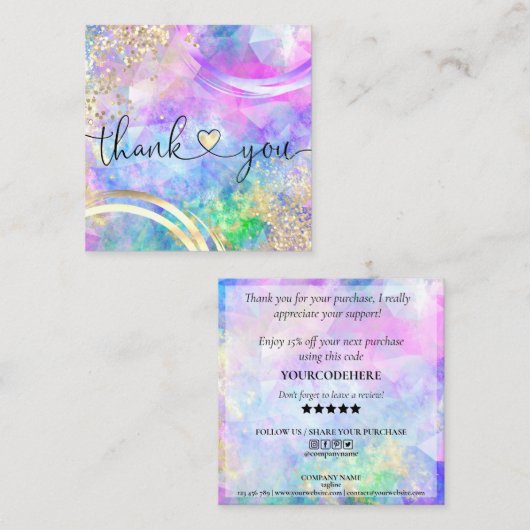 modern manuscript holographic dank u voor uw orde vierkante visitekaartje (Voorkant / Achterkant)