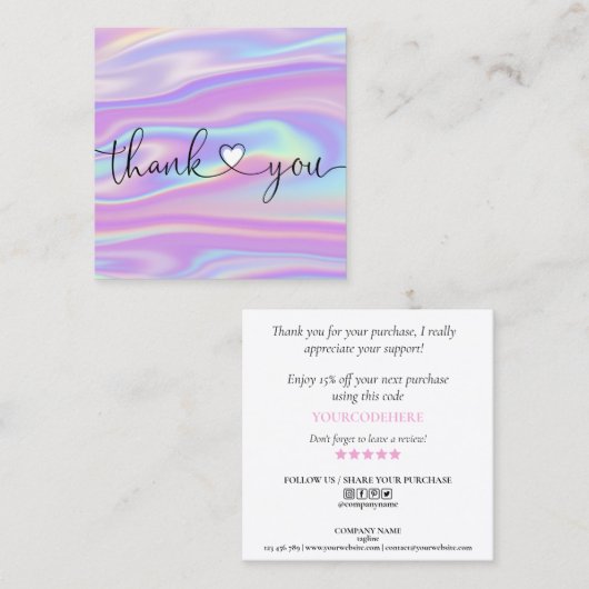 modern manuscript holographic dank u voor uw orde vierkante visitekaartje (Voorkant / Achterkant)