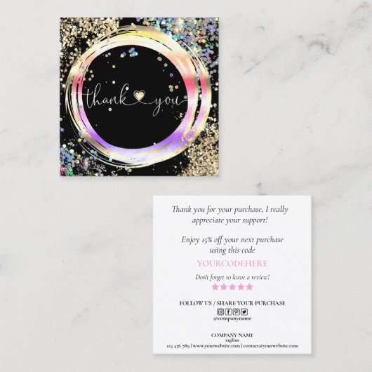 modern manuscript holographic dank u voor uw orde vierkante visitekaartje (Voorkant / Achterkant)