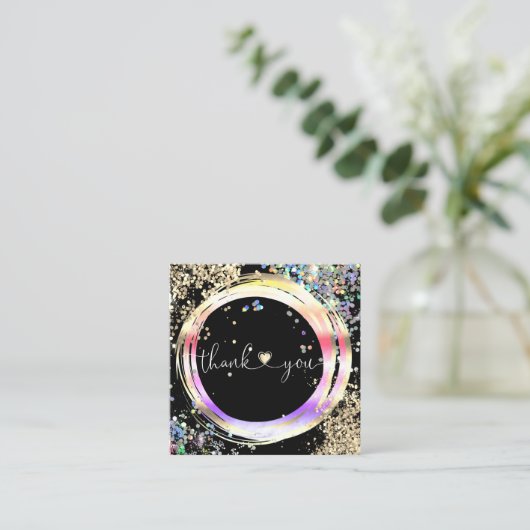 modern manuscript holographic dank u voor uw orde vierkante visitekaartje (Staand voorkant)