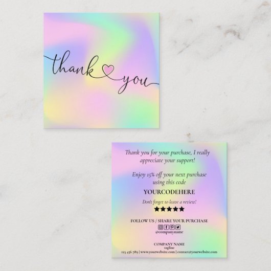 modern manuscript holographic dank u voor uw orde vierkante visitekaartje (Voorkant / Achterkant)