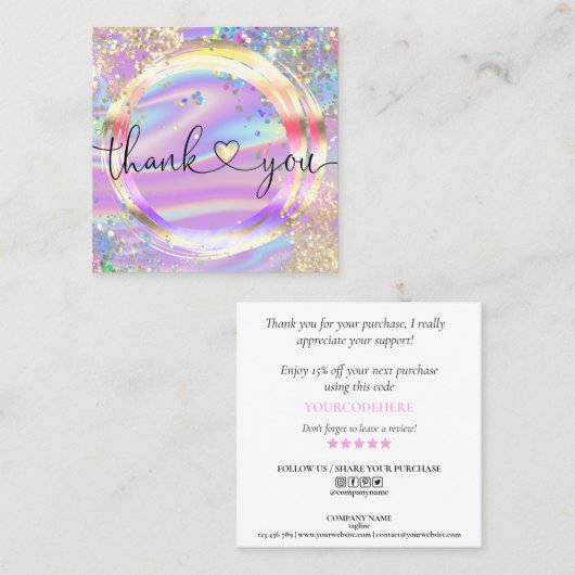 modern manuscript holographic dank u voor uw orde vierkante visitekaartje (Voorkant / Achterkant)