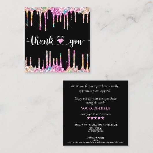 modern manuscript holographic dank u voor uw orde vierkante visitekaartje (Voorkant / Achterkant)