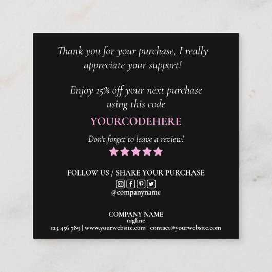 modern manuscript holographic dank u voor uw orde vierkante visitekaartje (Achterkant)