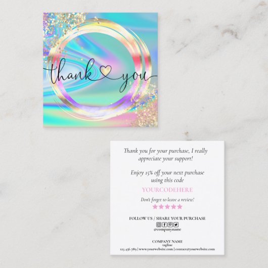 modern manuscript holographic dank u voor uw orde vierkante visitekaartje (Voorkant / Achterkant)