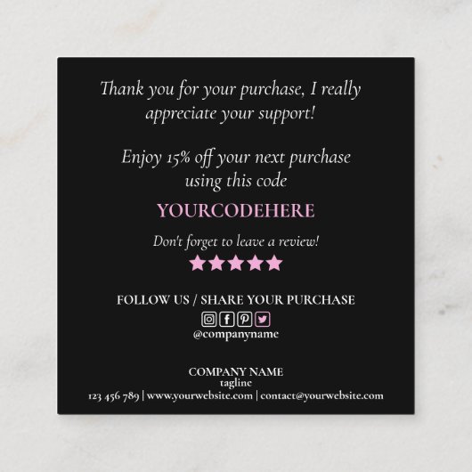 modern manuscript holographic dank u voor uw orde vierkante visitekaartje (Achterkant)