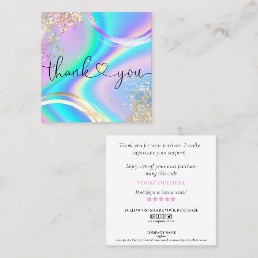 modern manuscript holographic dank u voor uw orde vierkante visitekaartje (Voorkant / Achterkant)