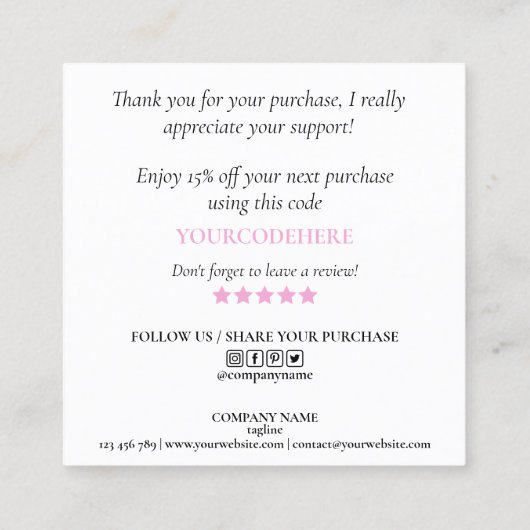 modern manuscript holographic dank u voor uw orde vierkante visitekaartje (Achterkant)