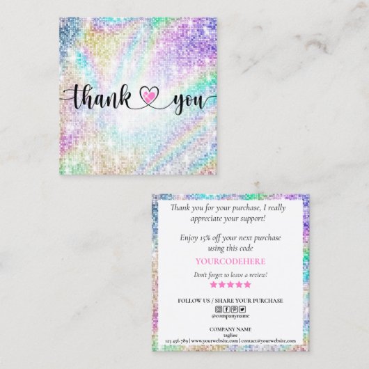modern manuscript holographic dank u voor uw orde vierkante visitekaartje (Voorkant / Achterkant)