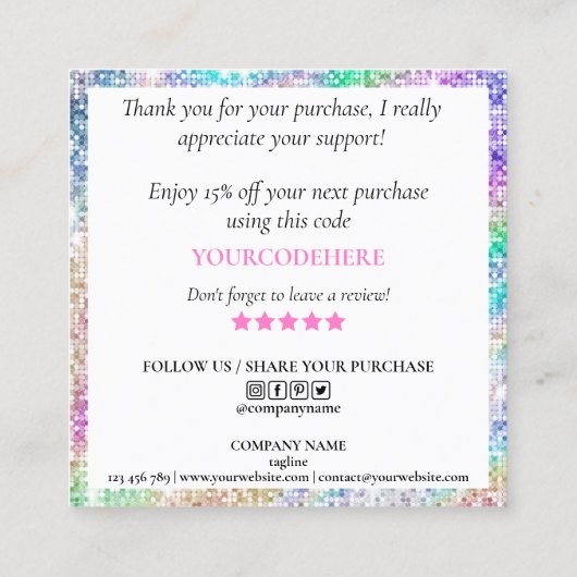 modern manuscript holographic dank u voor uw orde vierkante visitekaartje (Achterkant)