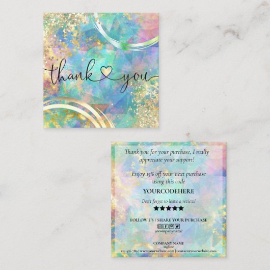 modern manuscript holographic dank u voor uw orde vierkante visitekaartje (Voorkant / Achterkant)