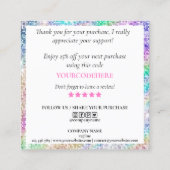 modern manuscript holographic dank u voor uw orde vierkante visitekaartje (Achterkant)