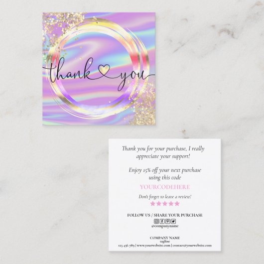 modern manuscript holographic dank u voor uw orde vierkante visitekaartje (Voorkant / Achterkant)