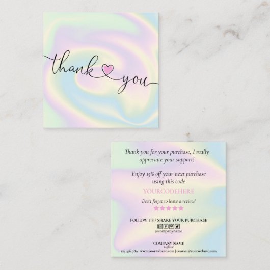 modern manuscript holographic dank u voor uw orde vierkante visitekaartje (Voorkant / Achterkant)