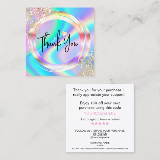 modern manuscript holographic dank u voor uw orde vierkante visitekaartje (Voorkant / Achterkant)